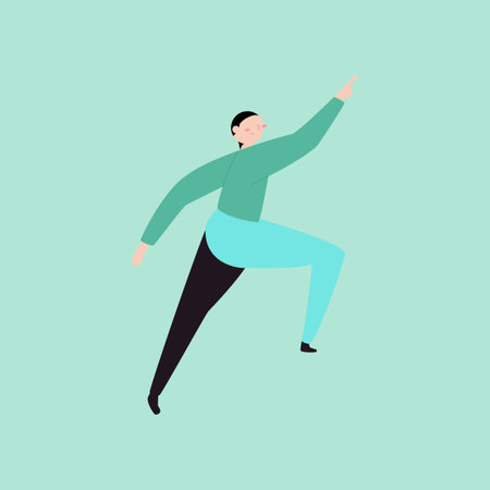 Dancing man. Flat vector illustration isolated on light green background.のイラスト素材