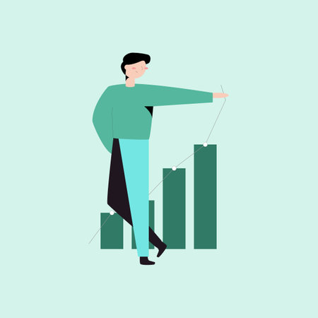 Businessman with growth graph. Vector illustration in a flat style.