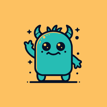 Cute cartoon monster. Vector illustration of a monster with horns.のイラスト素材