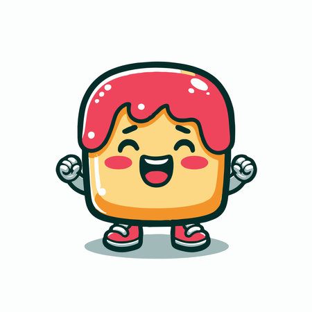 Cute bread cartoon character with happy face expression. Vector illustration.のイラスト素材