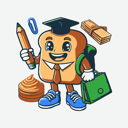 Vector illustration of a happy cartoon schoolboy carrying a bag and a pencil.のイラスト素材