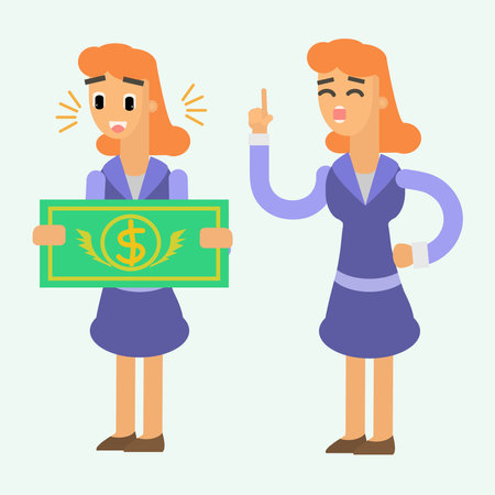 Business woman with dollar bill. Vector illustration in a flat styleのイラスト素材