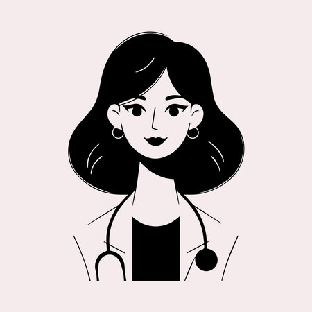 Vector illustration of a female doctor with a stethoscope on her neck.のイラスト素材