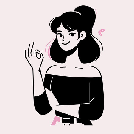 Beautiful woman showing ok hand sign. Vector illustration in sketch style.のイラスト素材