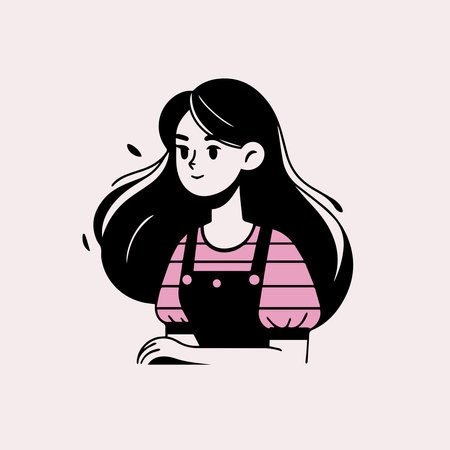 Girl in apron with long hair. Vector illustration in cartoon style.のイラスト素材