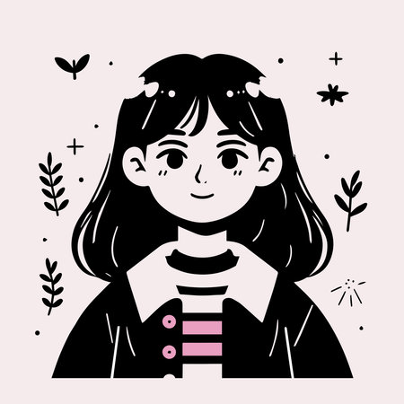 Cute little girl with long hair. Hand drawn vector illustration.のイラスト素材