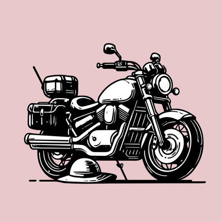 Motorcycle vector illustration. Hand drawn chopper isolated on pink background.のイラスト素材