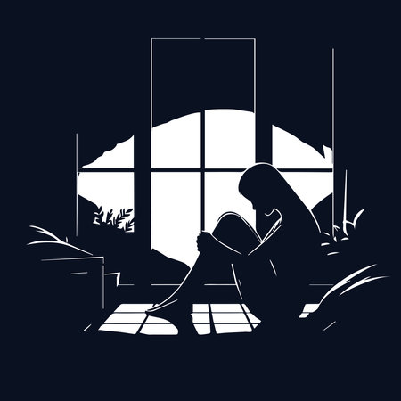 Silhouette of a woman praying at home. Vector illustrationのイラスト素材