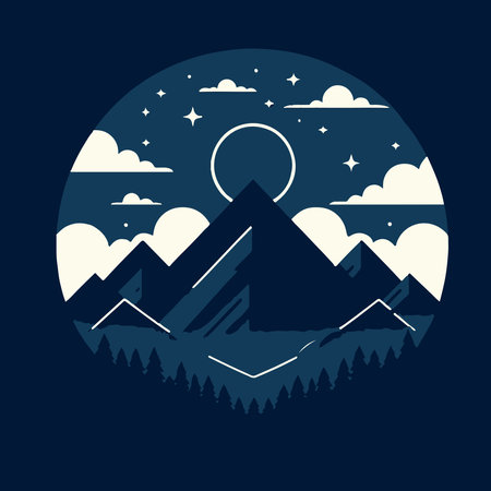 Mountains and forest in the night. Vector illustration. Flat designのイラスト素材