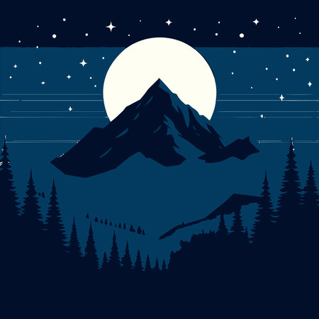 Silhouette of a mountain in the night forest. Vector illustrationのイラスト素材