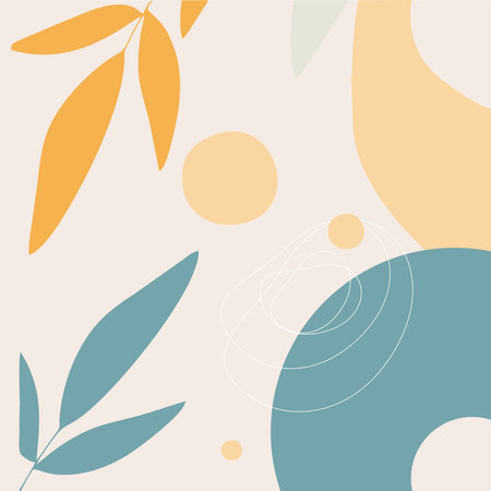 Seamless pattern with leaves and circles in pastel colors.のイラスト素材