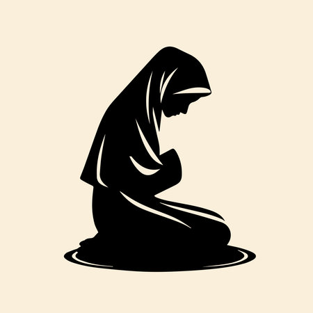 Muslim woman in prayer position. Silhouette of muslim woman praying. Vector illustration.のイラスト素材