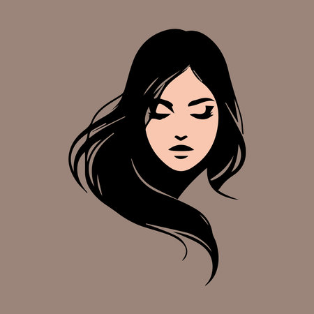 Beautiful girl with long hair. Vector illustration on a brown background.のイラスト素材