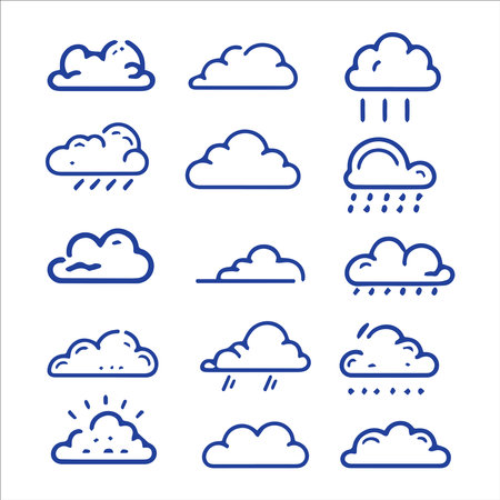 Set of weather icons. Clouds, rain, thunderstorm. Vector illustrationのイラスト素材