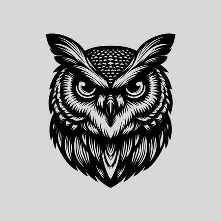 Owl head logo design vector template. Owl head in black and white colorsのイラスト素材