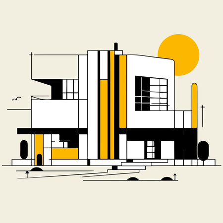 Modern house on a light background. Vector illustration in flat style bauhaus design.のイラスト素材