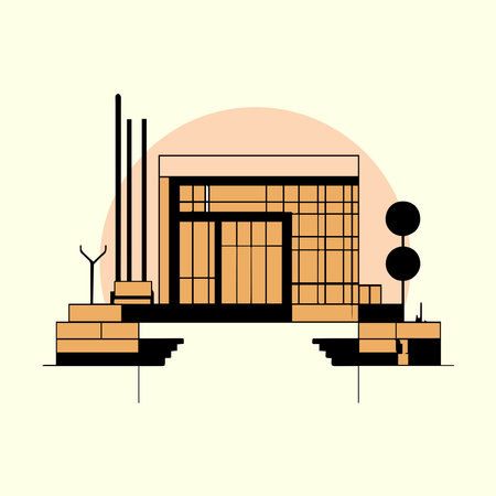 Architecture of modern city. Vector illustration in flat style bauhaus design.のイラスト素材