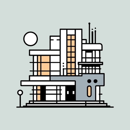 cityscape building icon design, vector illustration bauhaus design styleのイラスト素材
