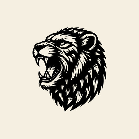 Lion head vector illustration on white background. Wild animal mascot.のイラスト素材