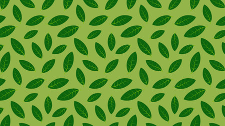 Green leaves seamless pattern on a green background. Vector stock illustration.のイラスト素材