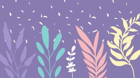 Floral background with hand drawn plants and leaves. Vector illustration.のイラスト素材