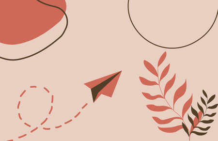 Abstract background with paper plane and floral elements. Hand drawn vector illustration.のイラスト素材