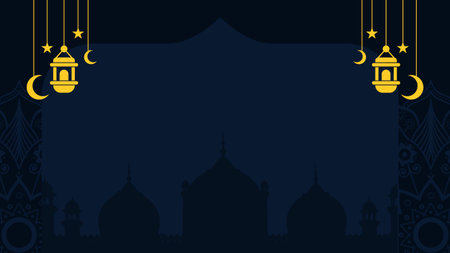 Illustration of Ramadan Kareem Greeting Card with Mosque and Lanternのイラスト素材