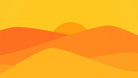 Sunset in the desert. Vector illustration. Yellow and orange colors.のイラスト素材