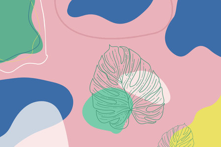Abstract background with tropical leaves in pastel colors. Vector illustration.