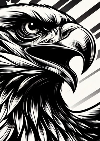 Eagle head on black and white stripes background. Vector illustration.の写真素材