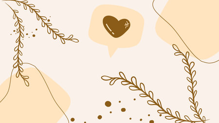 Abstract background with hand drawn leaves and hearts. Vector Illustration.のイラスト素材