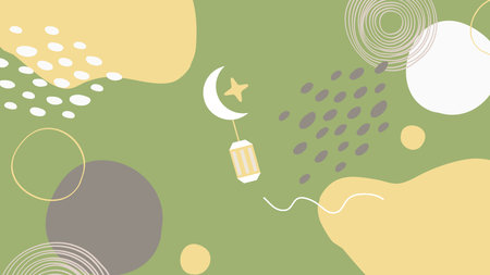 Crescent moon and stars on a green background. Vector illustration.のイラスト素材