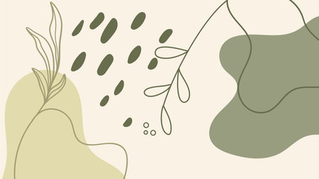 Abstract background with hand drawn organic shapes and leaves. Vector illustration.のイラスト素材