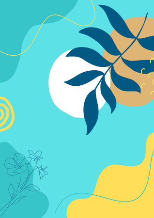 Abstract floral background in blue and yellow colors. Vector graphic illustration.