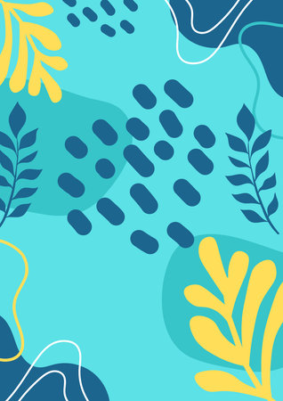 Seamless pattern with abstract shapes and leaves. Vector illustration.