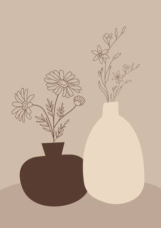 Vase with daisies on a brown background. Vector illustrationのイラスト素材