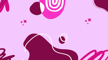 Seamless pattern with abstract shapes in pink and purple colors.のイラスト素材
