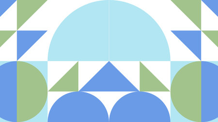 Abstract geometric background with circles and triangles in blue and green colors.のイラスト素材
