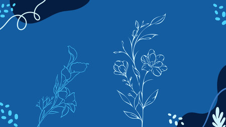 Seamless pattern with flowers and leaves on a blue background.のイラスト素材