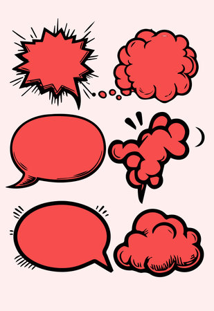 Comic speech bubbles set. Hand drawn doodle vector illustration.のイラスト素材
