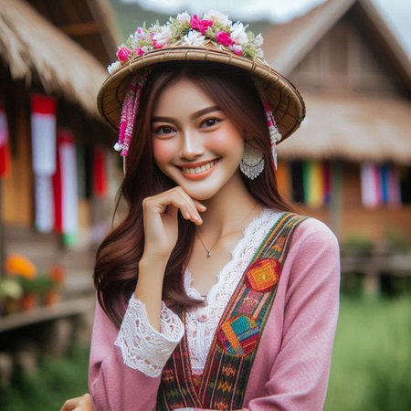 Portrait of a beautiful Vietnamese girl in traditional costumeの素材