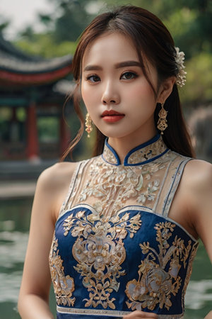 Beautiful asian woman in traditional thai dress, Thailand.の素材