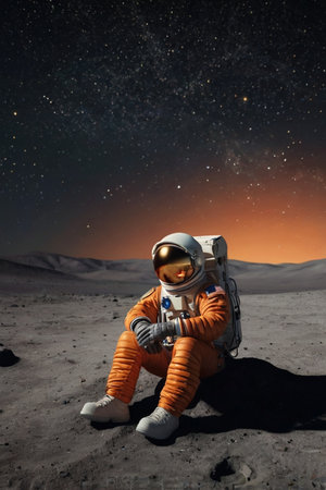 Astronaut sitting in the desert and looking at the stars.の素材