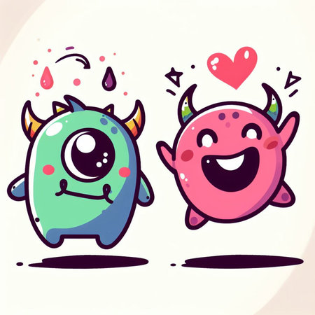 Cute monsters couple. Vector illustration in doodle style.の素材