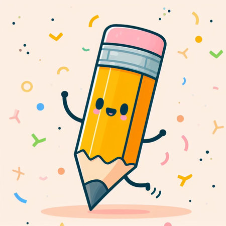 Cute happy pencil character. Vector flat cartoon kawaii illustration icon designの素材