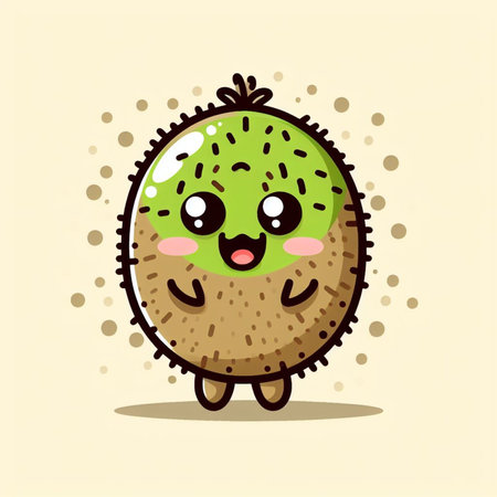 Cute kiwi fruit character design. Kawaii kiwi fruit vector illustration.の素材