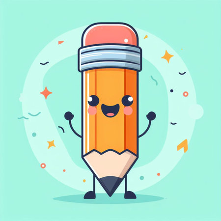 Cute happy pencil character. Vector flat cartoon illustration icon design.の素材