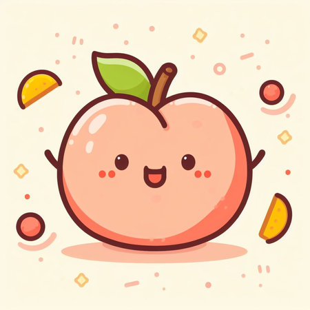 Cute cartoon apple character. Vector illustration. Cute fruit character.の素材
