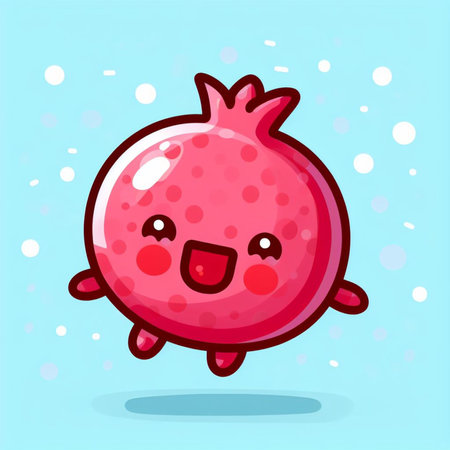 Cute kawaii pomegranate fruit character vector illustration.の素材