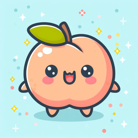 Cute peach fruit character. Cute cartoon style vector illustration.の素材